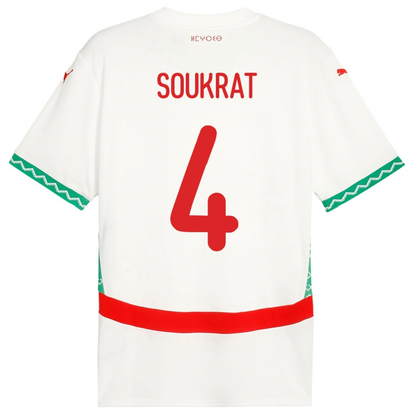 Danxen Enfant Maillot Maroc Bilal Soukrat #4 Blanc Tenues Extérieur 24-26 T-Shirt