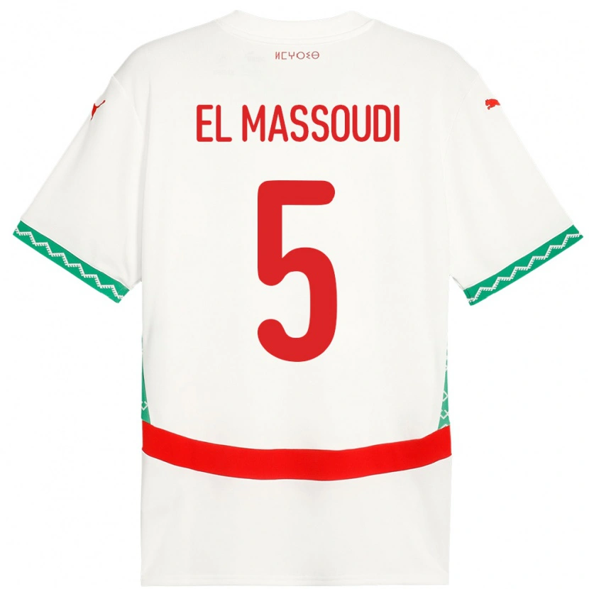 Danxen Enfant Maillot Maroc Nassim El Massoudi #5 Blanc Tenues Extérieur 24-26 T-Shirt