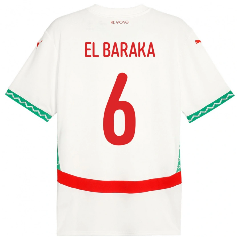 Danxen Enfant Maillot Maroc Jibril El Baraka #6 Blanc Tenues Extérieur 24-26 T-Shirt