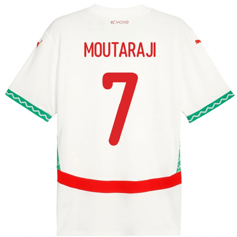 Danxen Enfant Maillot Maroc Ismail Moutaraji #7 Blanc Tenues Extérieur 24-26 T-Shirt
