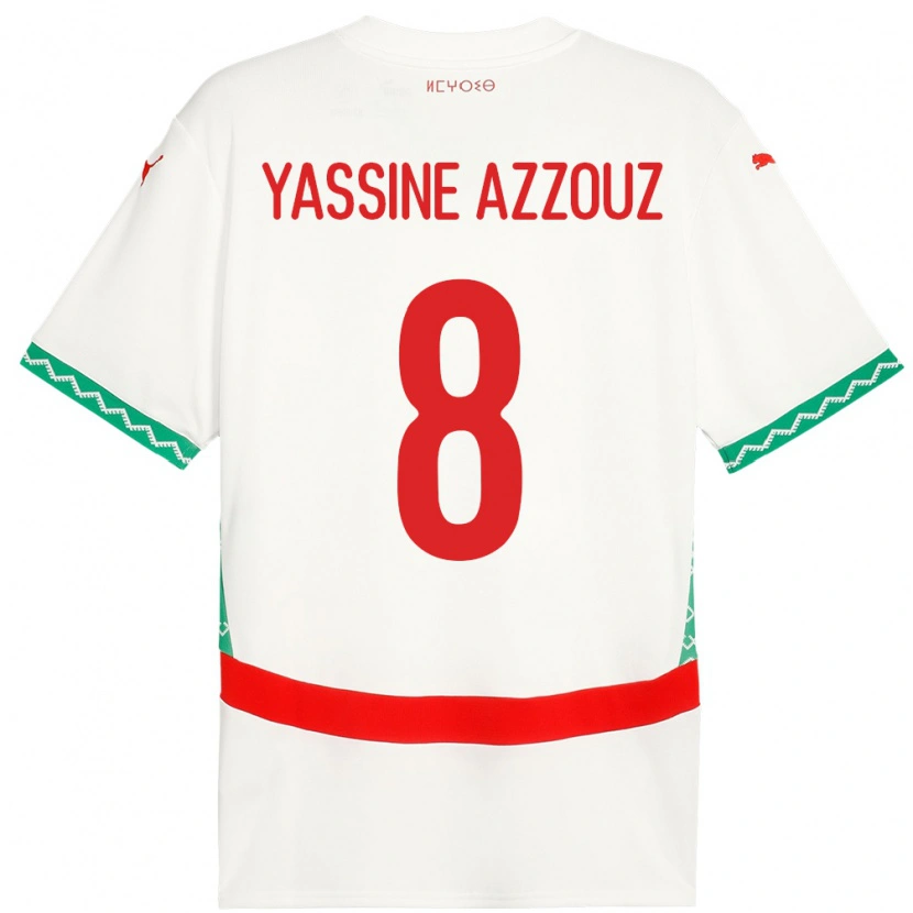 Danxen Enfant Maillot Maroc Mohamed Yassine Azzouz #8 Blanc Tenues Extérieur 24-26 T-Shirt