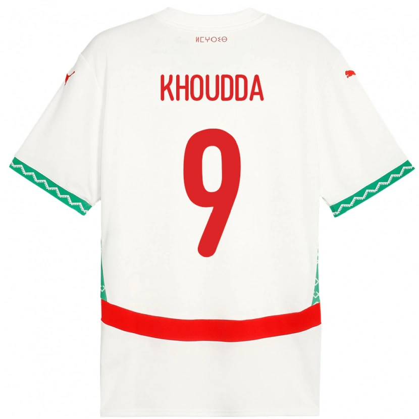 Danxen Enfant Maillot Maroc Youssef Khoudda #9 Blanc Tenues Extérieur 24-26 T-Shirt