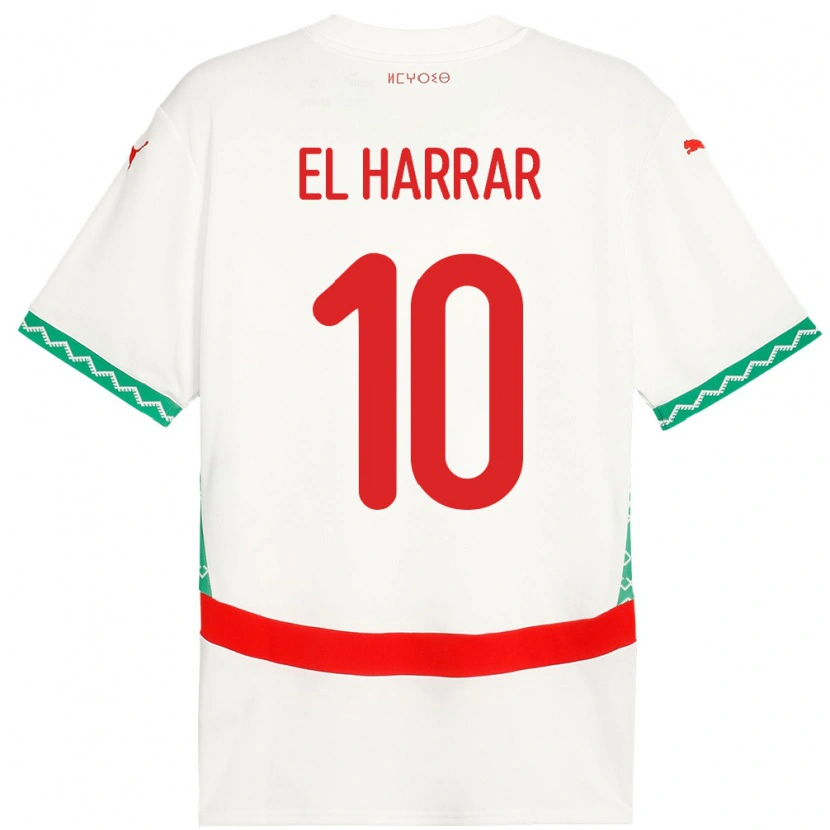 Danxen Enfant Maillot Maroc Mohamed El Harrar #10 Blanc Tenues Extérieur 24-26 T-Shirt