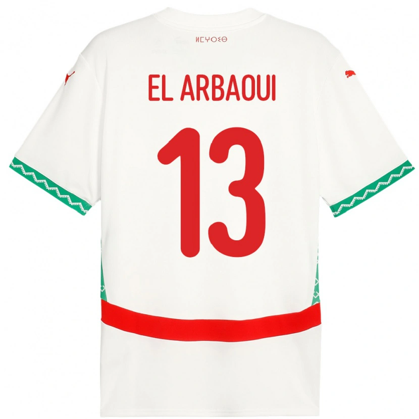 Danxen Enfant Maillot Maroc Ilyas El Arbaoui #13 Blanc Tenues Extérieur 24-26 T-Shirt