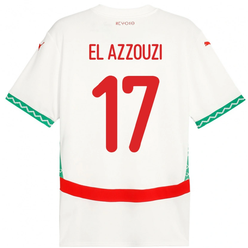Danxen Enfant Maillot Maroc Oussama El Azzouzi #17 Blanc Tenues Extérieur 24-26 T-Shirt
