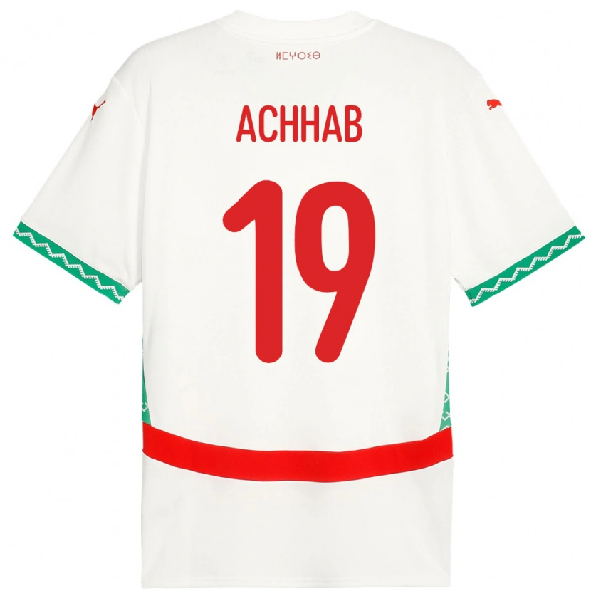 Danxen Enfant Maillot Maroc Abdeslam Achhab #19 Blanc Tenues Extérieur 24-26 T-Shirt