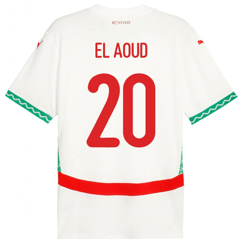 Danxen Enfant Maillot Maroc Ismail El Aoud #20 Blanc Tenues Extérieur 24-26 T-Shirt