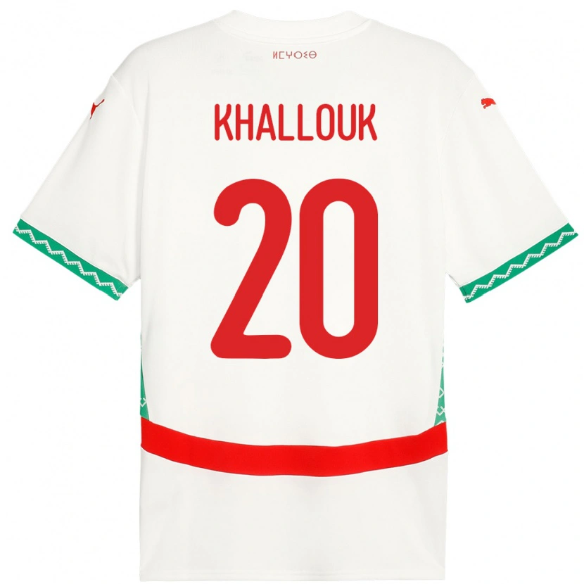 Danxen Enfant Maillot Maroc Bachir Khallouk #20 Blanc Tenues Extérieur 24-26 T-Shirt