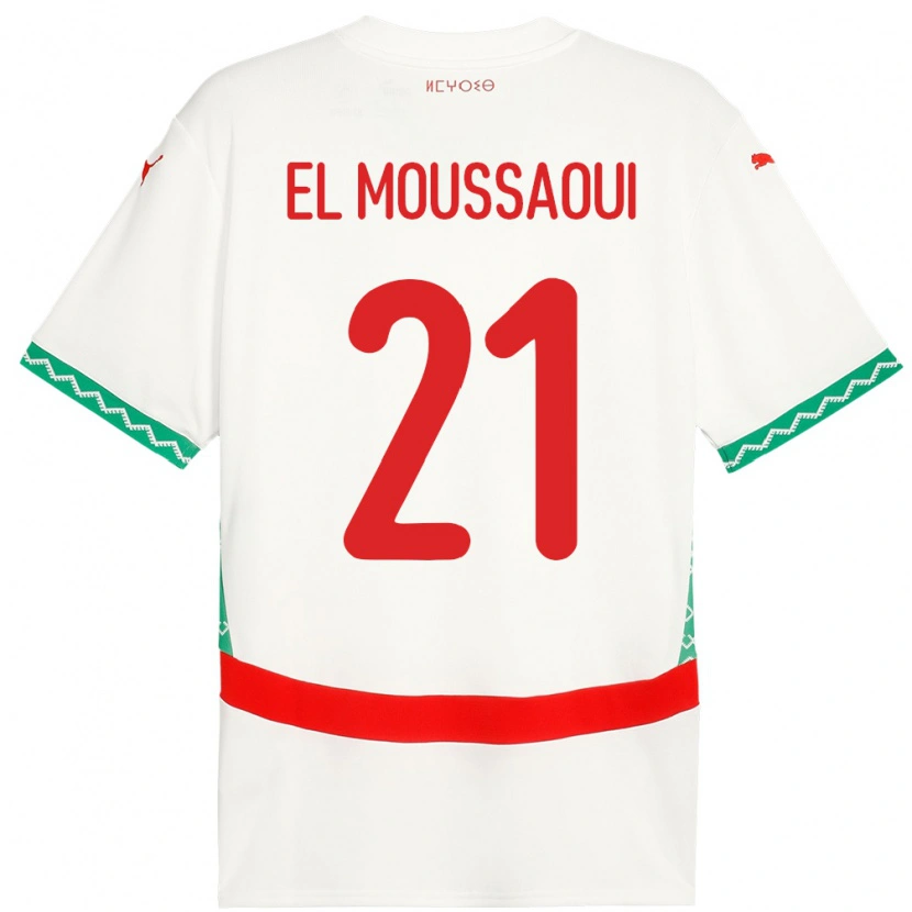 Danxen Enfant Maillot Maroc Tajeddine El Moussaoui #21 Blanc Tenues Extérieur 24-26 T-Shirt