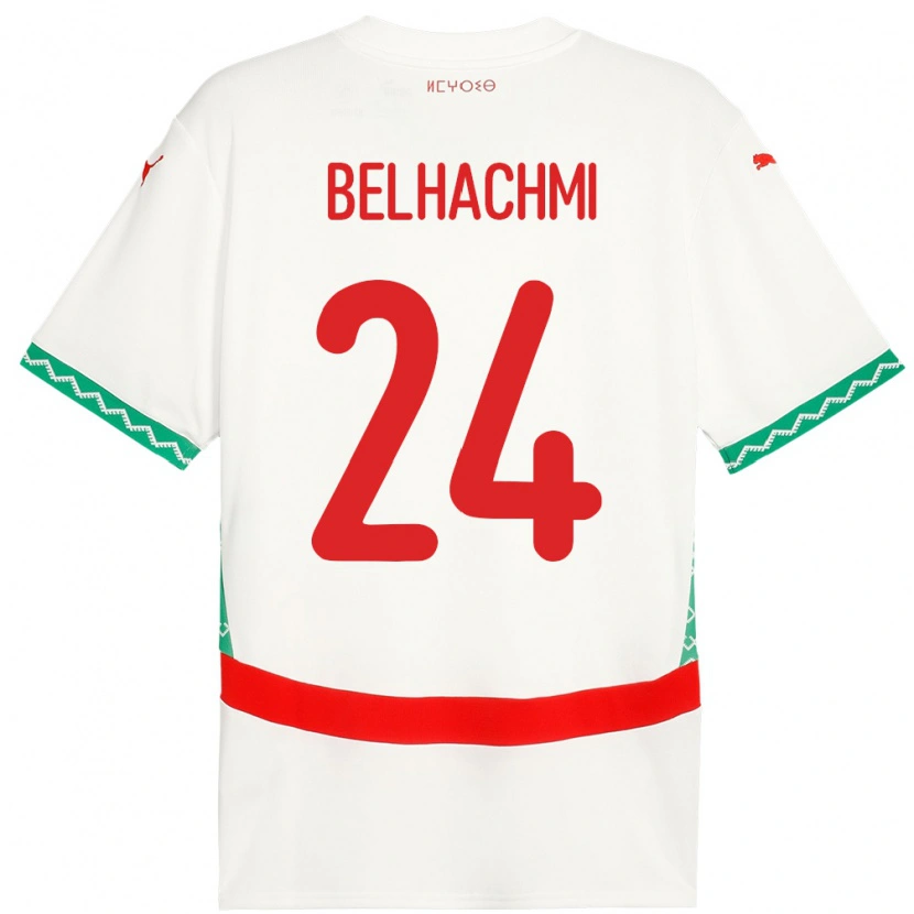 Danxen Enfant Maillot Maroc Yahya Belhachmi #24 Blanc Tenues Extérieur 24-26 T-Shirt