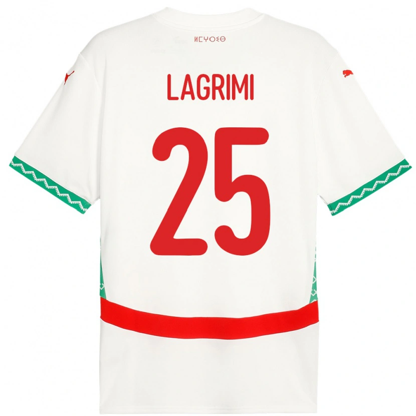 Danxen Enfant Maillot Maroc Ilyass Lagrimi #25 Blanc Tenues Extérieur 24-26 T-Shirt