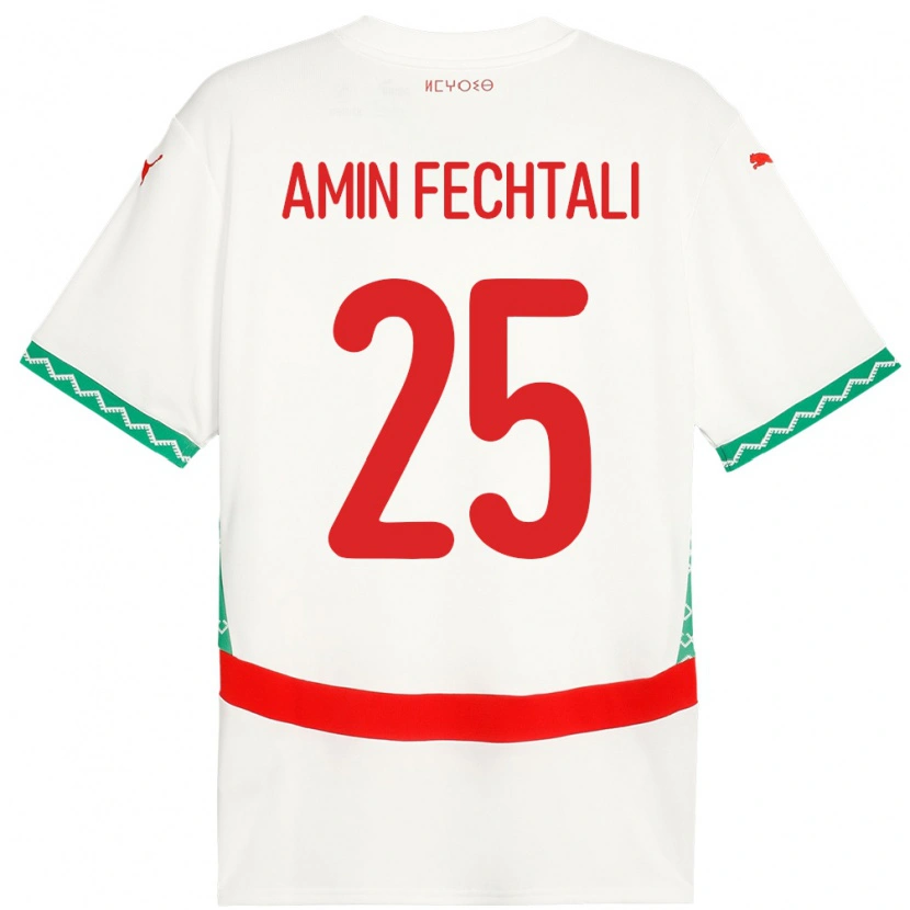 Danxen Enfant Maillot Maroc Oualid Amin Fechtali #25 Blanc Tenues Extérieur 24-26 T-Shirt