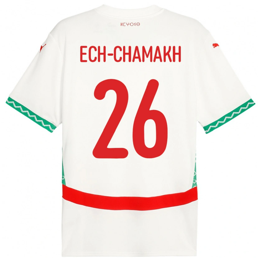 Danxen Enfant Maillot Maroc Jamal Ech-Chamakh #26 Blanc Tenues Extérieur 24-26 T-Shirt