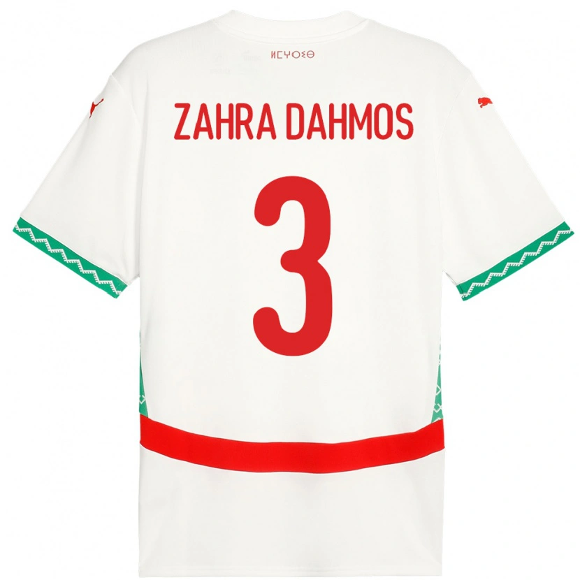 Danxen Enfant Maillot Maroc Fatima Zahra Dahmos #3 Blanc Tenues Extérieur 24-26 T-Shirt