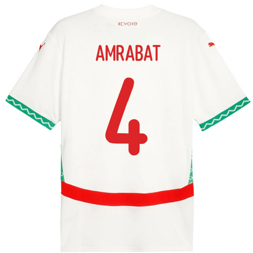 Danxen Enfant Maillot Maroc Soufiane Amrabat #4 Blanc Tenues Extérieur 24-26 T-Shirt