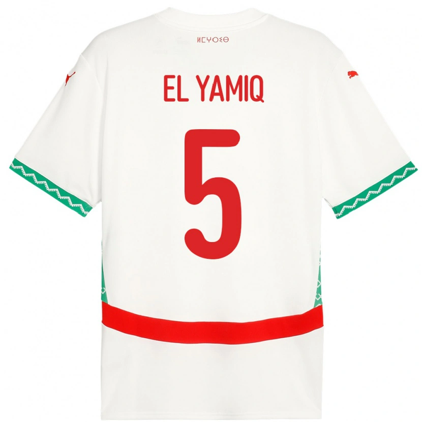 Danxen Enfant Maillot Maroc Jawad El Yamiq #5 Blanc Tenues Extérieur 24-26 T-Shirt
