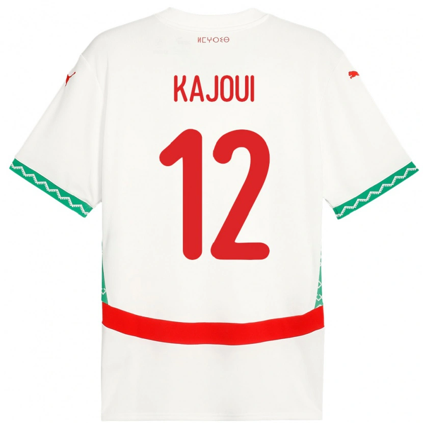 Danxen Enfant Maillot Maroc Munir Kajoui #12 Blanc Tenues Extérieur 24-26 T-Shirt