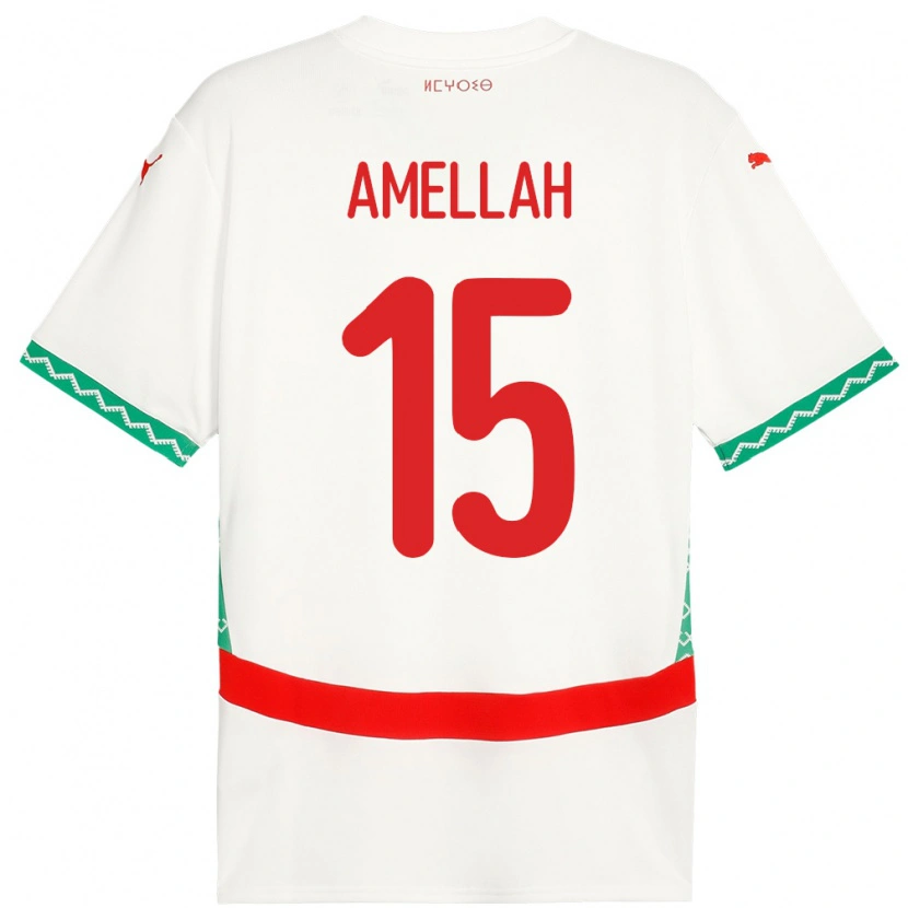 Danxen Enfant Maillot Maroc Selim Amellah #15 Blanc Tenues Extérieur 24-26 T-Shirt