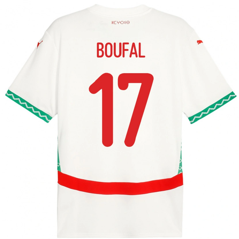 Danxen Enfant Maillot Maroc Sofiane Boufal #17 Blanc Tenues Extérieur 24-26 T-Shirt