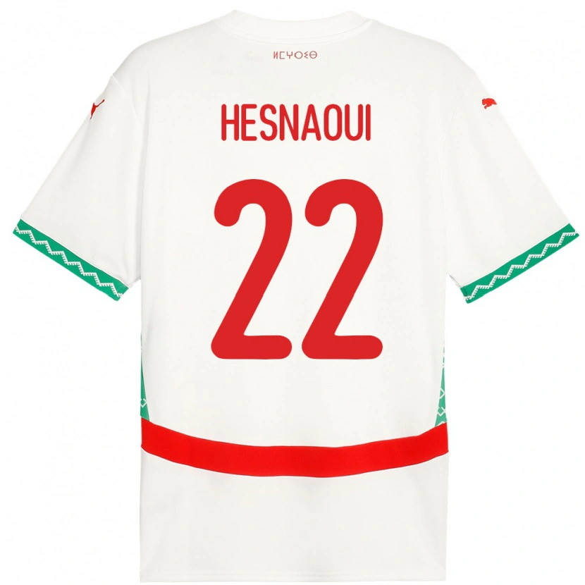 Danxen Enfant Maillot Maroc Hind Hesnaoui #22 Blanc Tenues Extérieur 24-26 T-Shirt