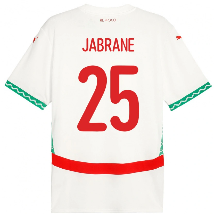 Danxen Enfant Maillot Maroc Yahya Jabrane #25 Blanc Tenues Extérieur 24-26 T-Shirt