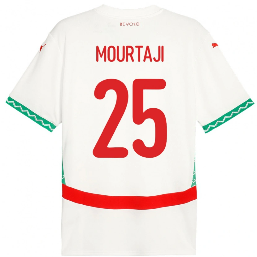 Danxen Enfant Maillot Maroc Chaymaa Mourtaji #25 Blanc Tenues Extérieur 24-26 T-Shirt