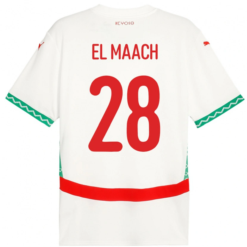 Danxen Enfant Maillot Maroc Fouad El Maach #28 Blanc Tenues Extérieur 24-26 T-Shirt