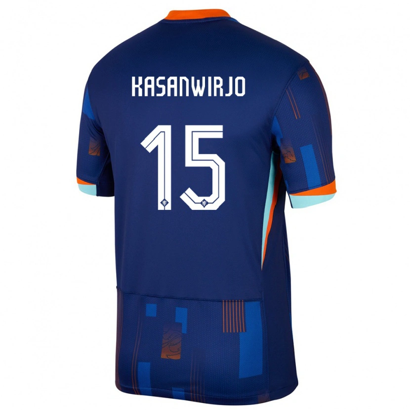 Danxen Enfant Maillot Pays-Bas Neraysho Kasanwirjo #15 Bleu Tenues Extérieur 24-26 T-Shirt