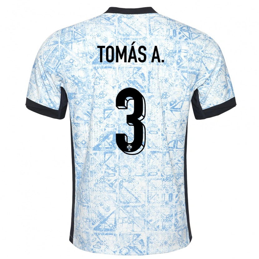Danxen Enfant Maillot Portugal Tomás Araújo #3 Bleu Crème Tenues Extérieur 24-26 T-Shirt