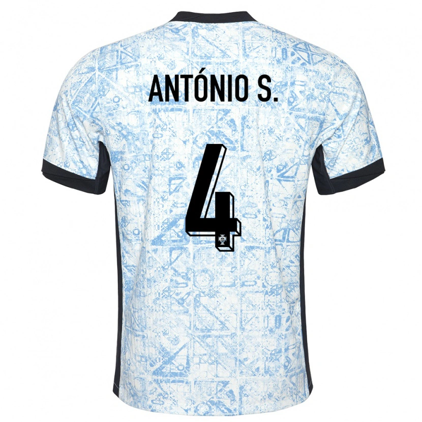Danxen Enfant Maillot Portugal António Silva #4 Bleu Crème Tenues Extérieur 24-26 T-Shirt