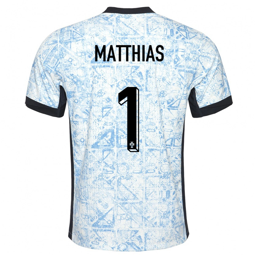 Danxen Enfant Maillot Portugal Matthias Da Silva #1 Bleu Crème Tenues Extérieur 24-26 T-Shirt