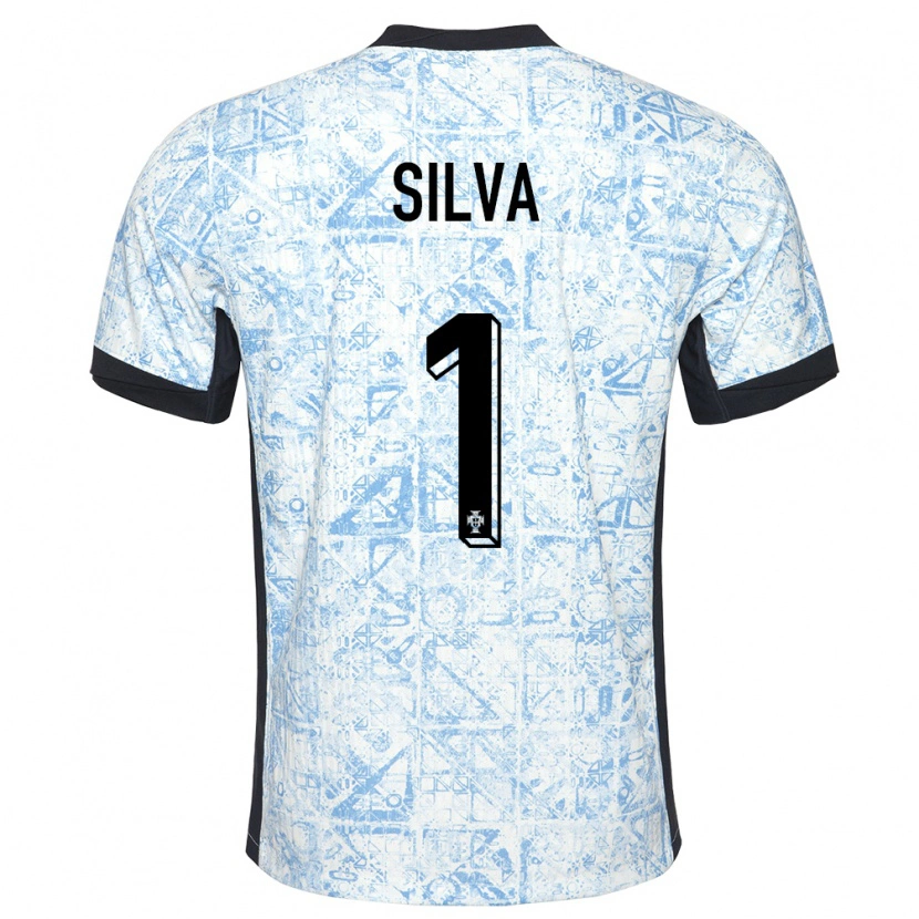 Danxen Enfant Maillot Portugal Dinis Silva #1 Bleu Crème Tenues Extérieur 24-26 T-Shirt