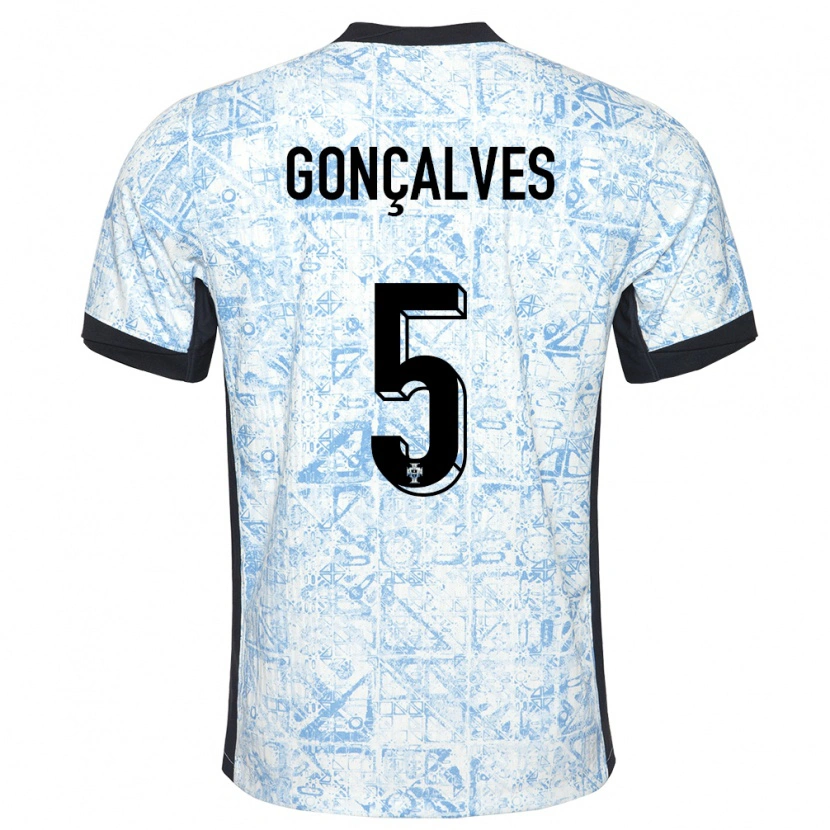 Danxen Enfant Maillot Portugal Martim Gonçalves #5 Bleu Crème Tenues Extérieur 24-26 T-Shirt
