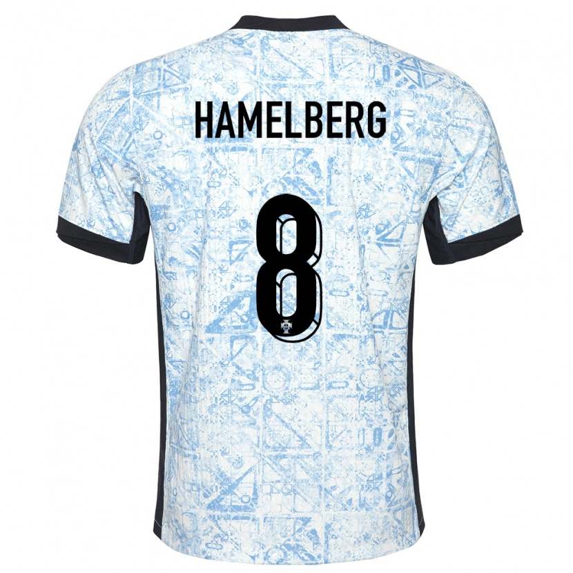 Danxen Enfant Maillot Portugal Eric Hamelberg #8 Bleu Crème Tenues Extérieur 24-26 T-Shirt