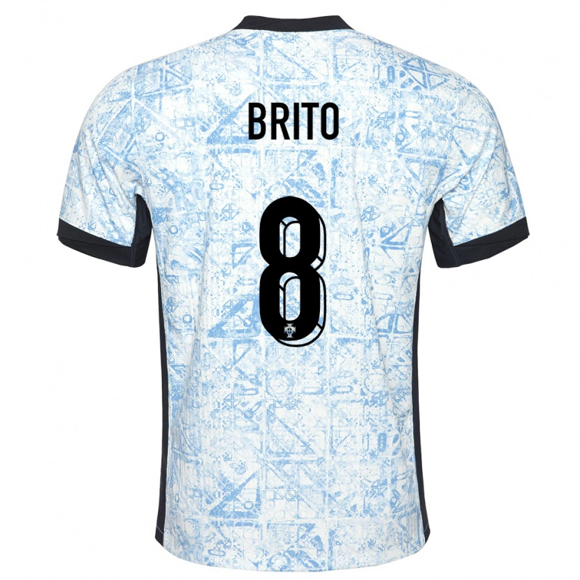 Danxen Enfant Maillot Portugal João Brito #8 Bleu Crème Tenues Extérieur 24-26 T-Shirt