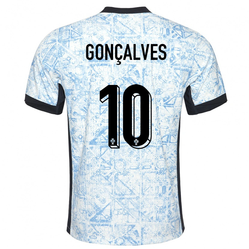 Danxen Enfant Maillot Portugal Flávio Gonçalves #10 Bleu Crème Tenues Extérieur 24-26 T-Shirt