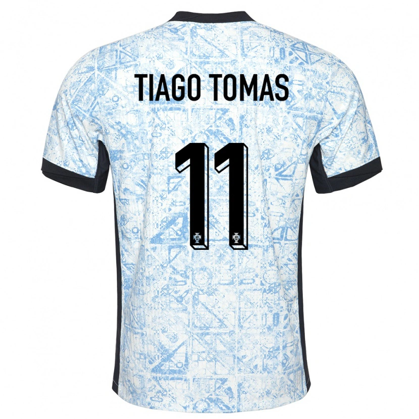 Danxen Enfant Maillot Portugal Tiago Tomás #11 Bleu Crème Tenues Extérieur 24-26 T-Shirt