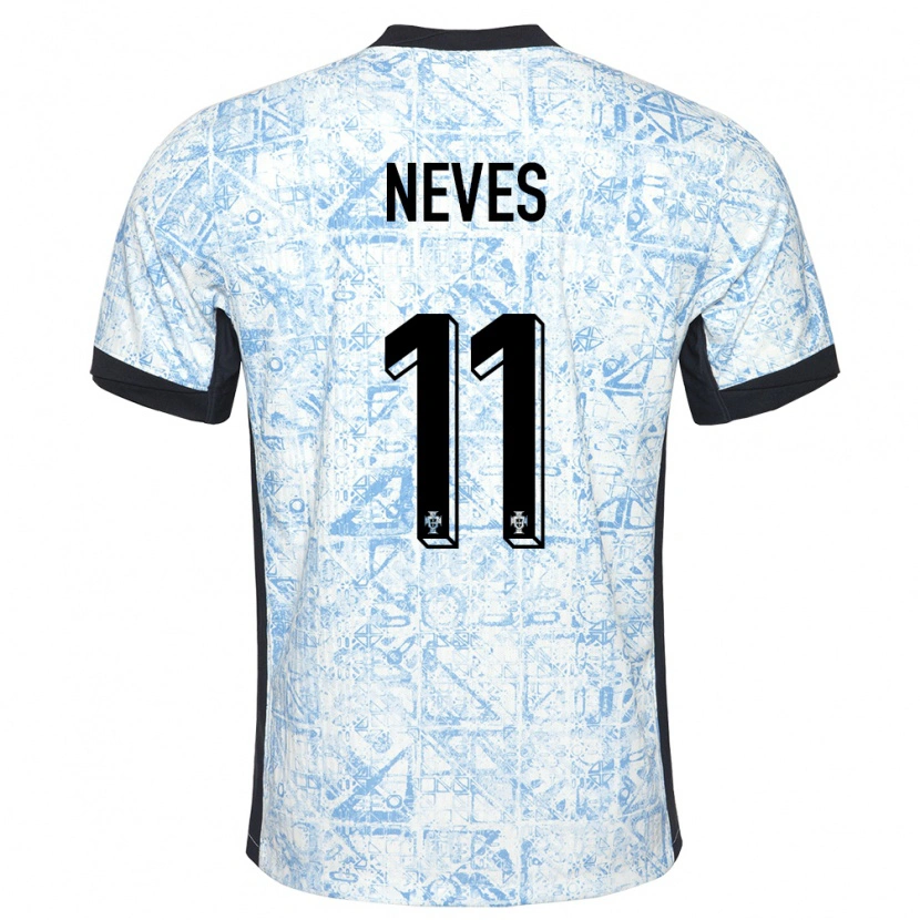 Danxen Enfant Maillot Portugal Bernardo Neves #11 Bleu Crème Tenues Extérieur 24-26 T-Shirt