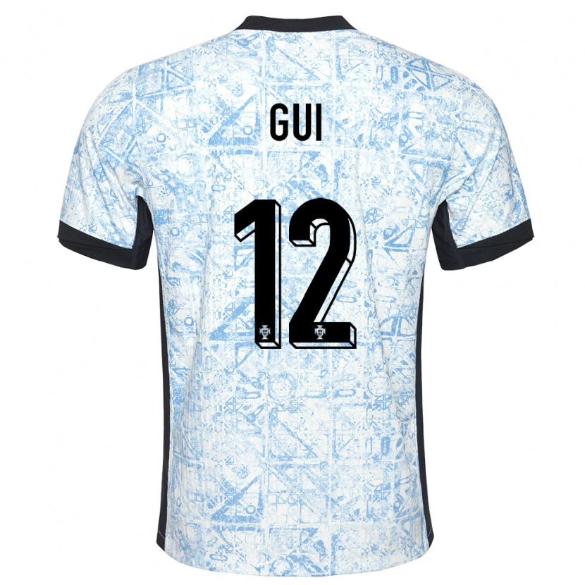 Danxen Enfant Maillot Portugal Gui #12 Bleu Crème Tenues Extérieur 24-26 T-Shirt