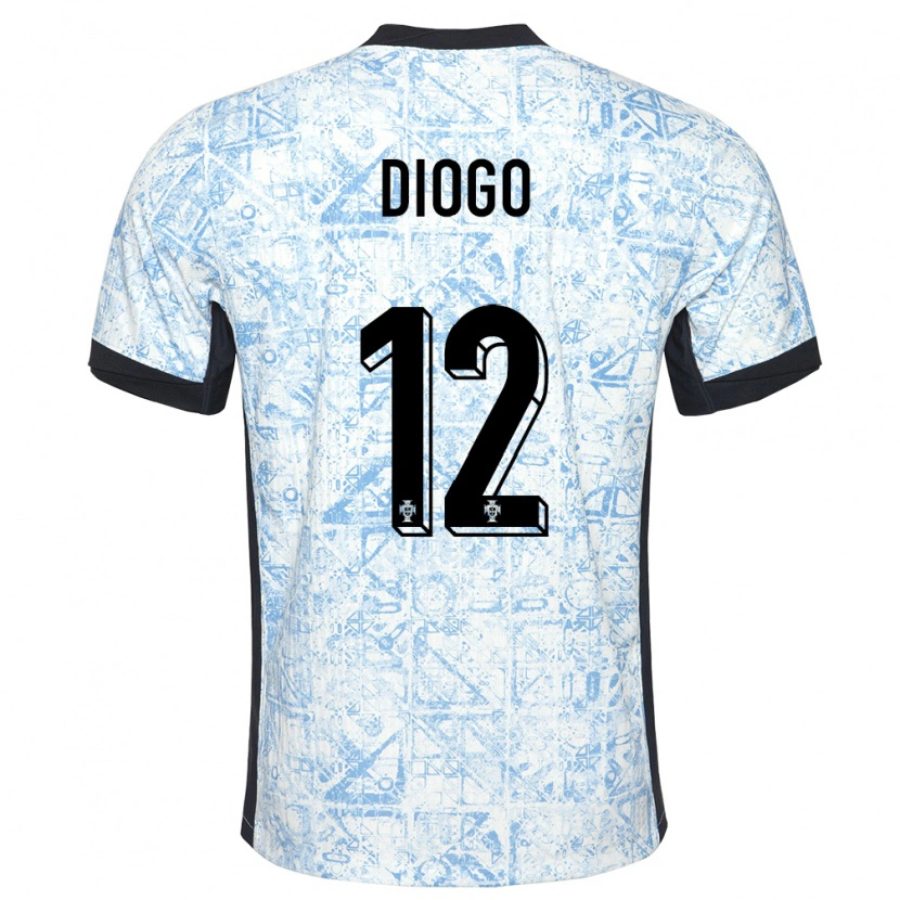 Danxen Enfant Maillot Portugal Diogo Ferreira #12 Bleu Crème Tenues Extérieur 24-26 T-Shirt