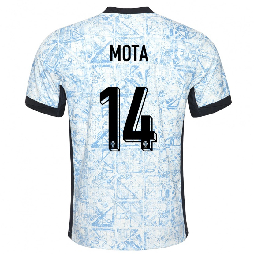Danxen Enfant Maillot Portugal Edgar Mota #14 Bleu Crème Tenues Extérieur 24-26 T-Shirt