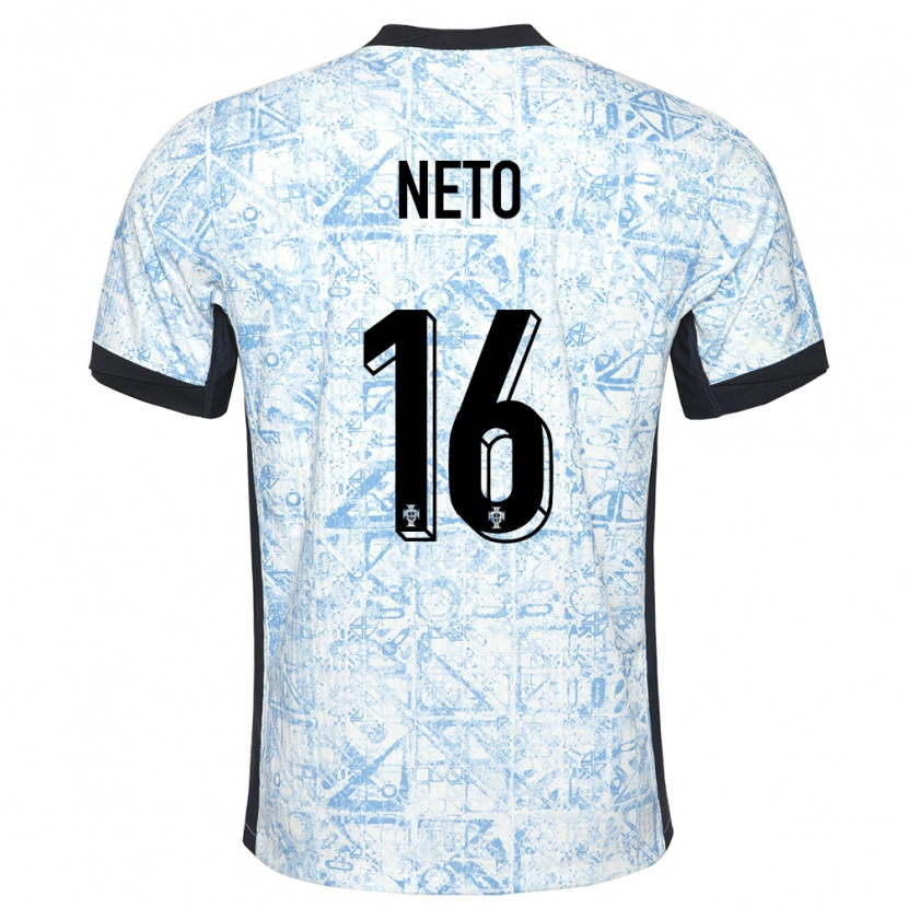 Danxen Enfant Maillot Portugal Martim Neto #16 Bleu Crème Tenues Extérieur 24-26 T-Shirt