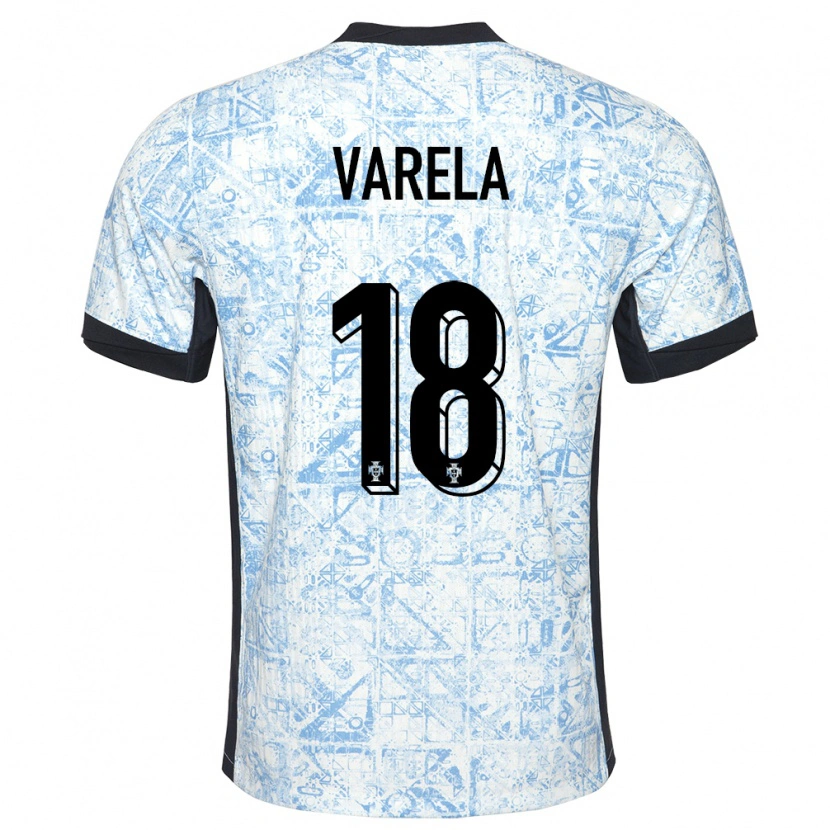 Danxen Enfant Maillot Portugal Keyan Varela #18 Bleu Crème Tenues Extérieur 24-26 T-Shirt