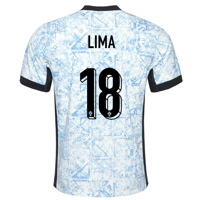 Danxen Enfant Maillot Portugal Bernardo Lima #18 Bleu Crème Tenues Extérieur 24-26 T-Shirt