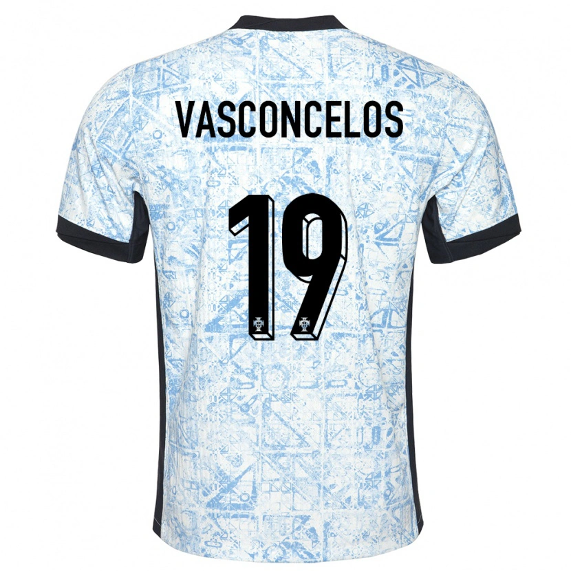 Danxen Enfant Maillot Portugal Vasconcelos #19 Bleu Crème Tenues Extérieur 24-26 T-Shirt