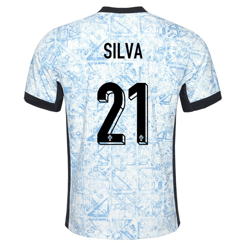 Danxen Enfant Maillot Portugal Gabriel Silva #21 Bleu Crème Tenues Extérieur 24-26 T-Shirt