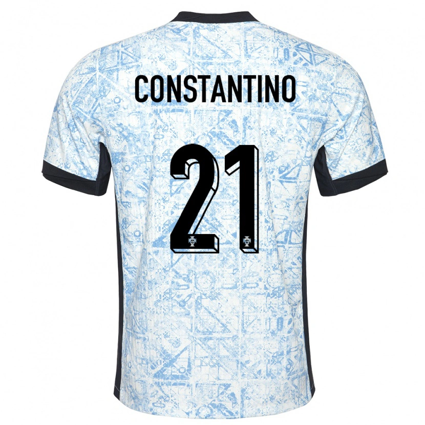 Danxen Enfant Maillot Portugal Simão Constantino #21 Bleu Crème Tenues Extérieur 24-26 T-Shirt