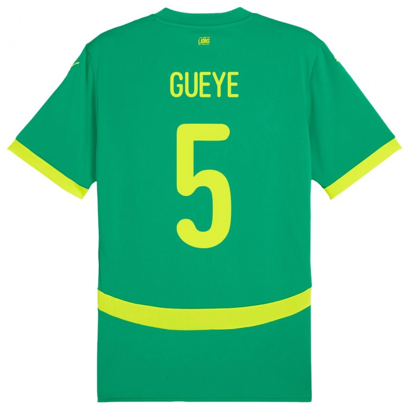 Danxen Enfant Maillot Sénégal Idrissa Gueye #5 Vert Tenues Extérieur 24-26 T-Shirt