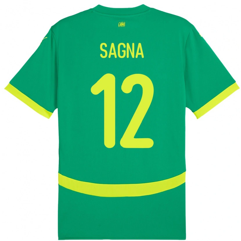 Danxen Enfant Maillot Sénégal Safietou Sagna #12 Vert Tenues Extérieur 24-26 T-Shirt