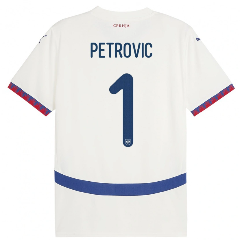 Danxen Enfant Maillot Serbie Djordje Petrovic #1 Blanc Tenues Extérieur 24-26 T-Shirt